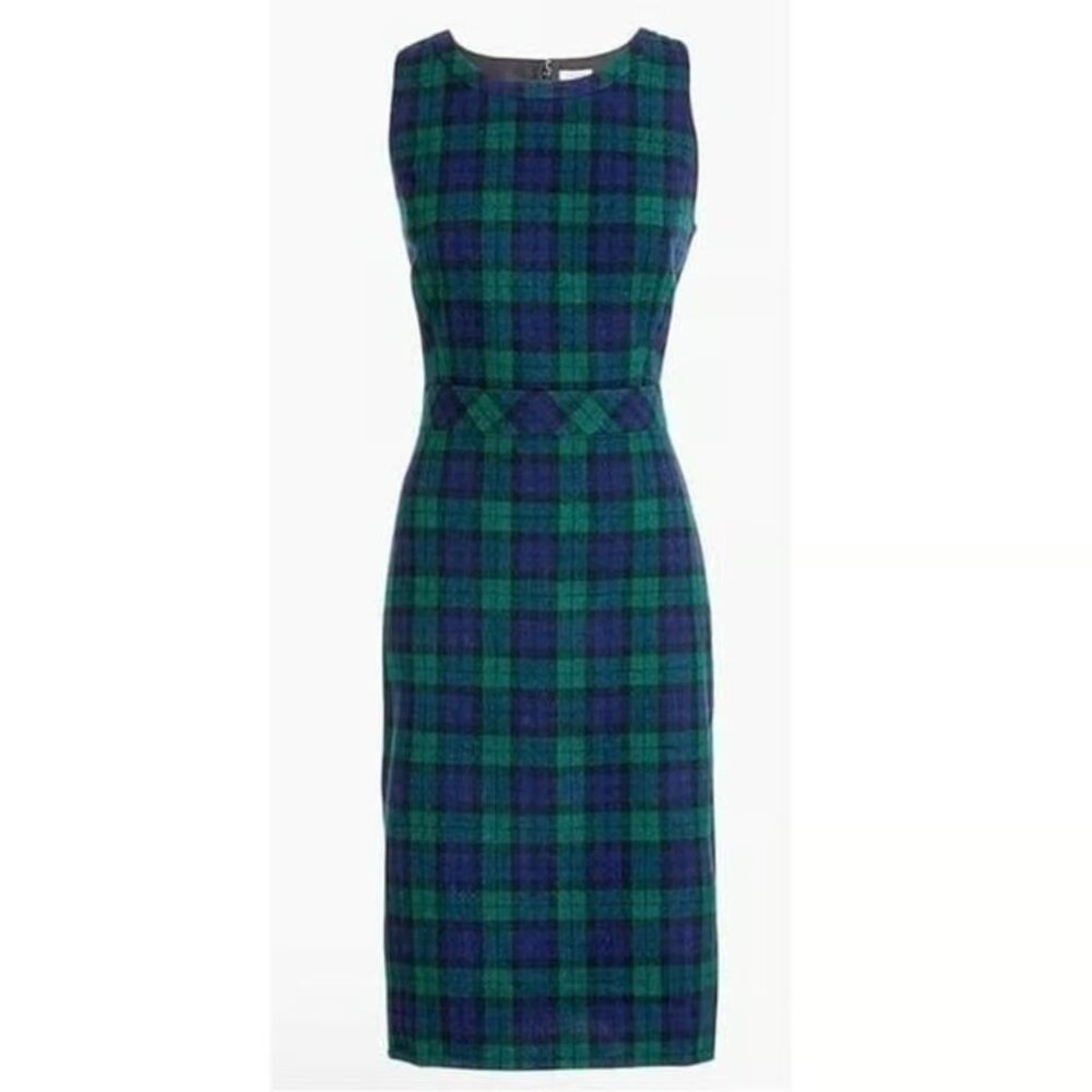 J. Crew Wool Plaid Sleeveless Dress - Green and Black Size 2 - Picture 1 of 4